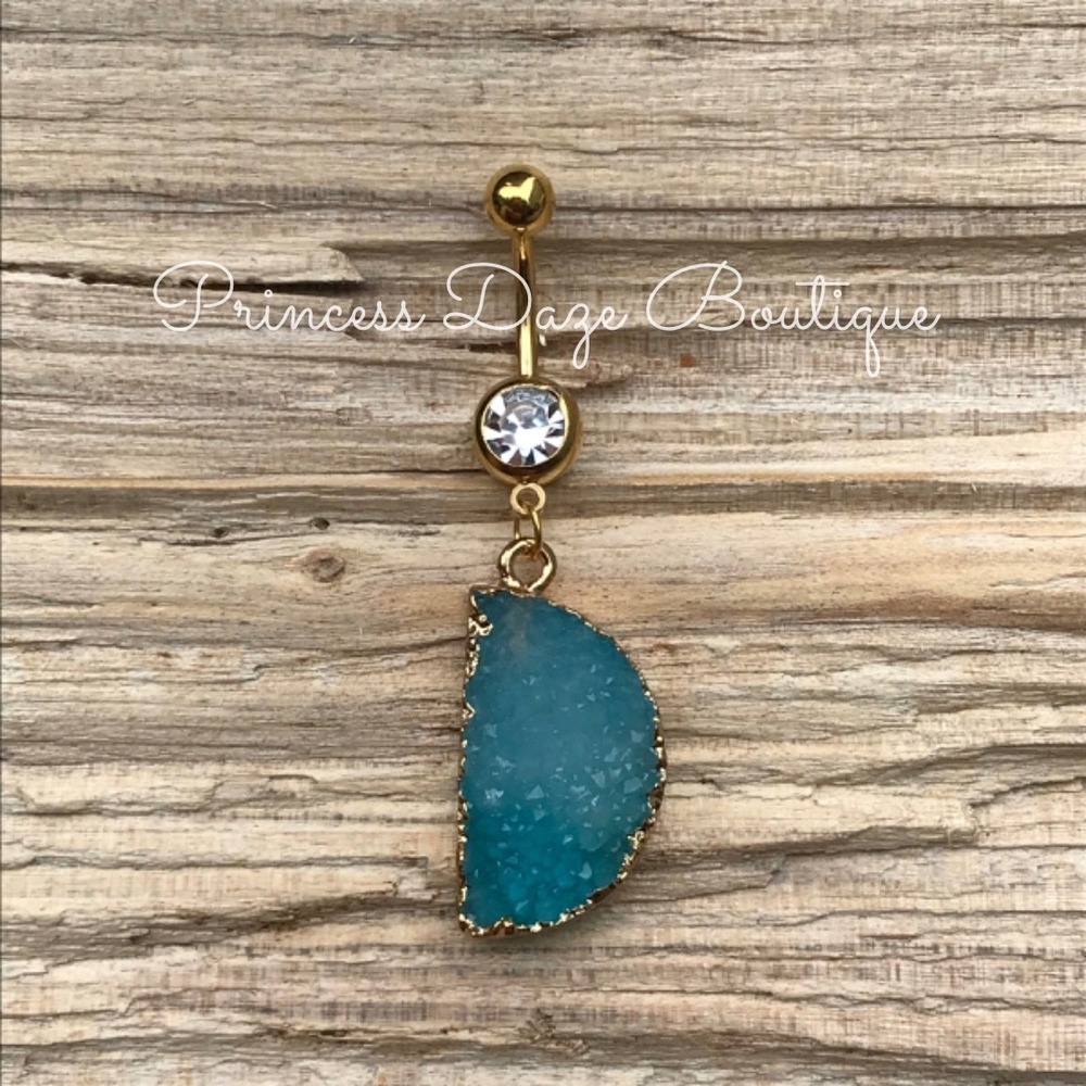 Gold Druzy Stone‎ Belly Button Ring